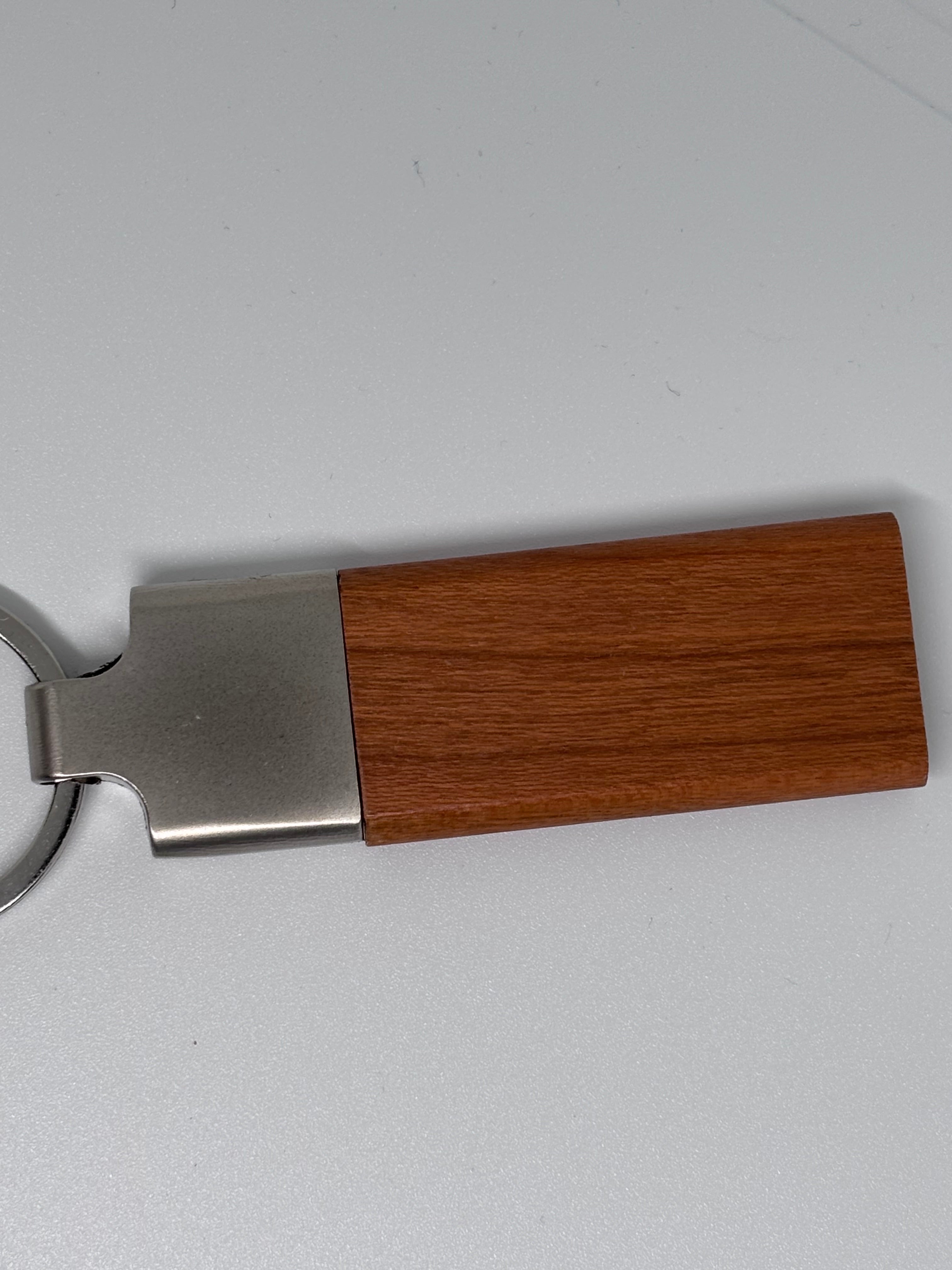 Wooden Keyring with Metal Hoop (Light Brown)