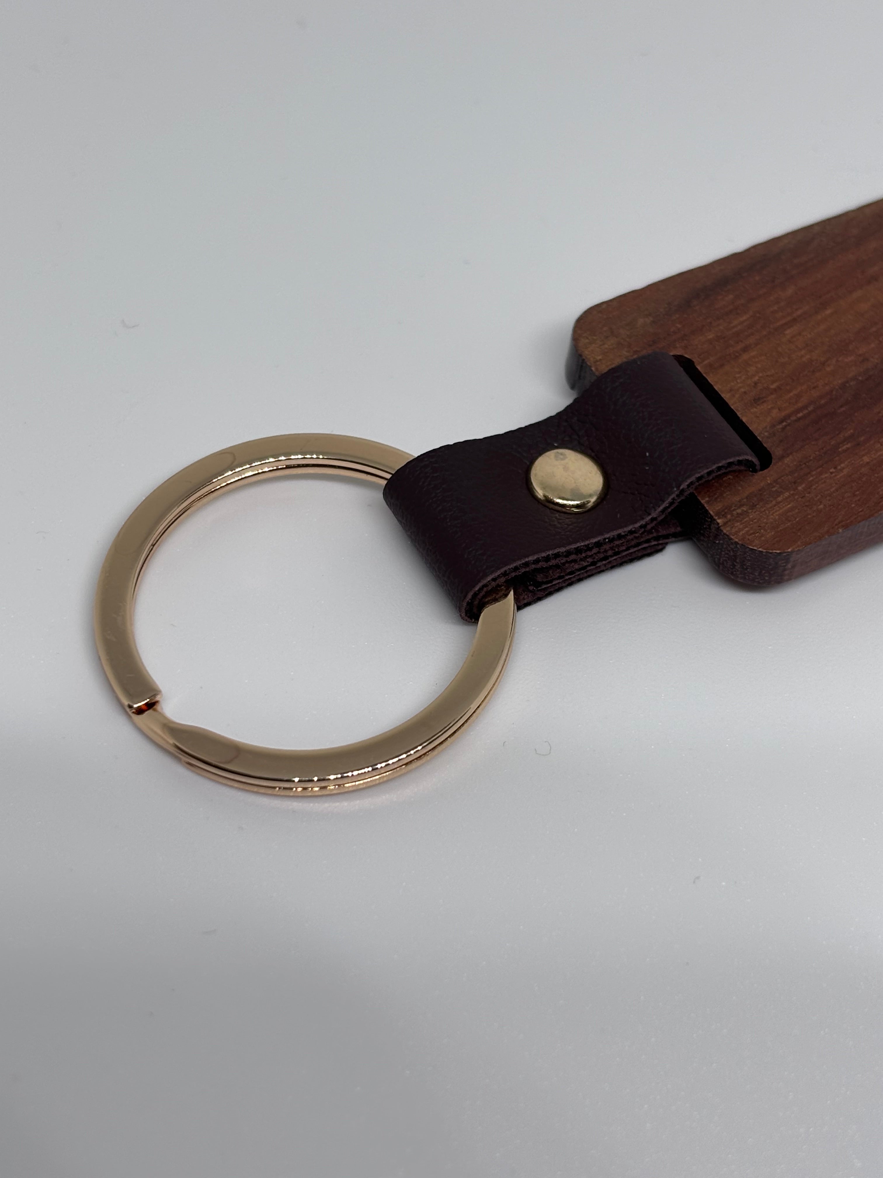Wood and Leather Keyring (Dark Brown)