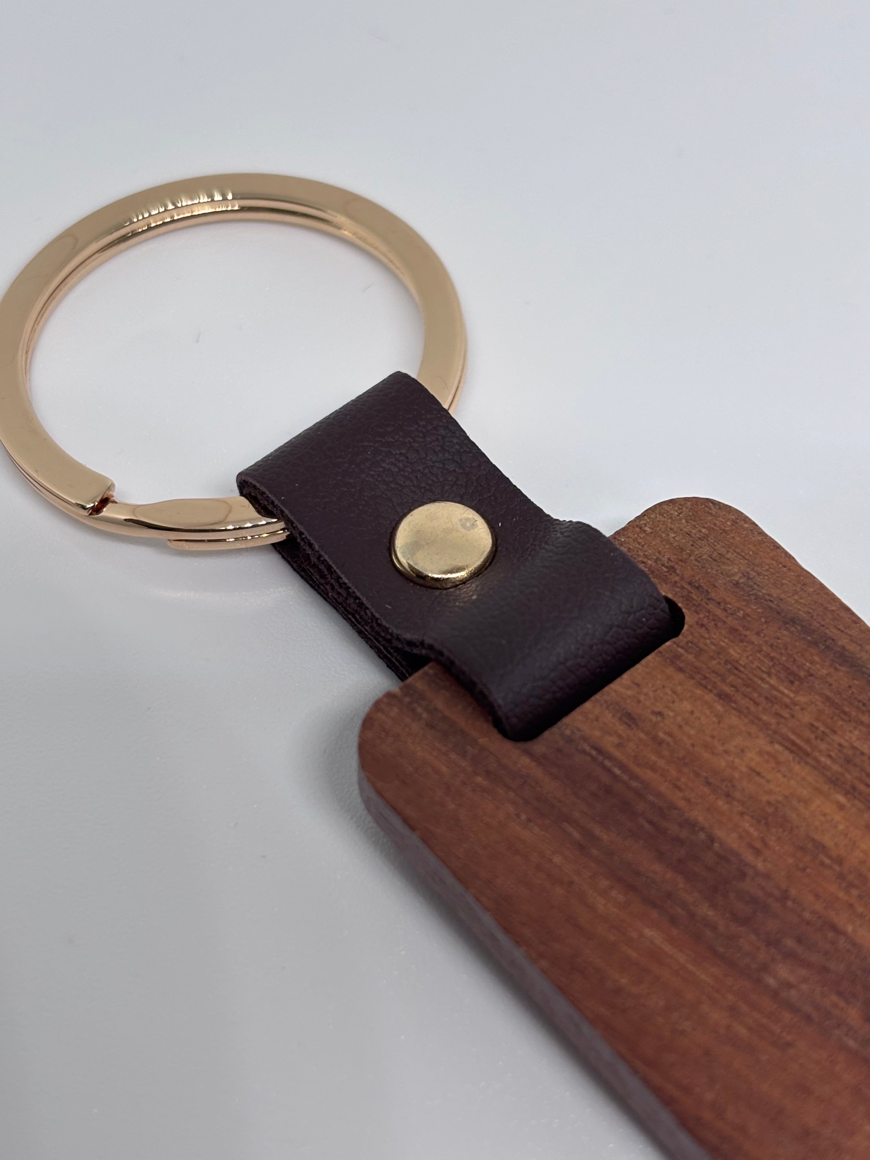 Wood and Leather Keyring (Dark Brown)