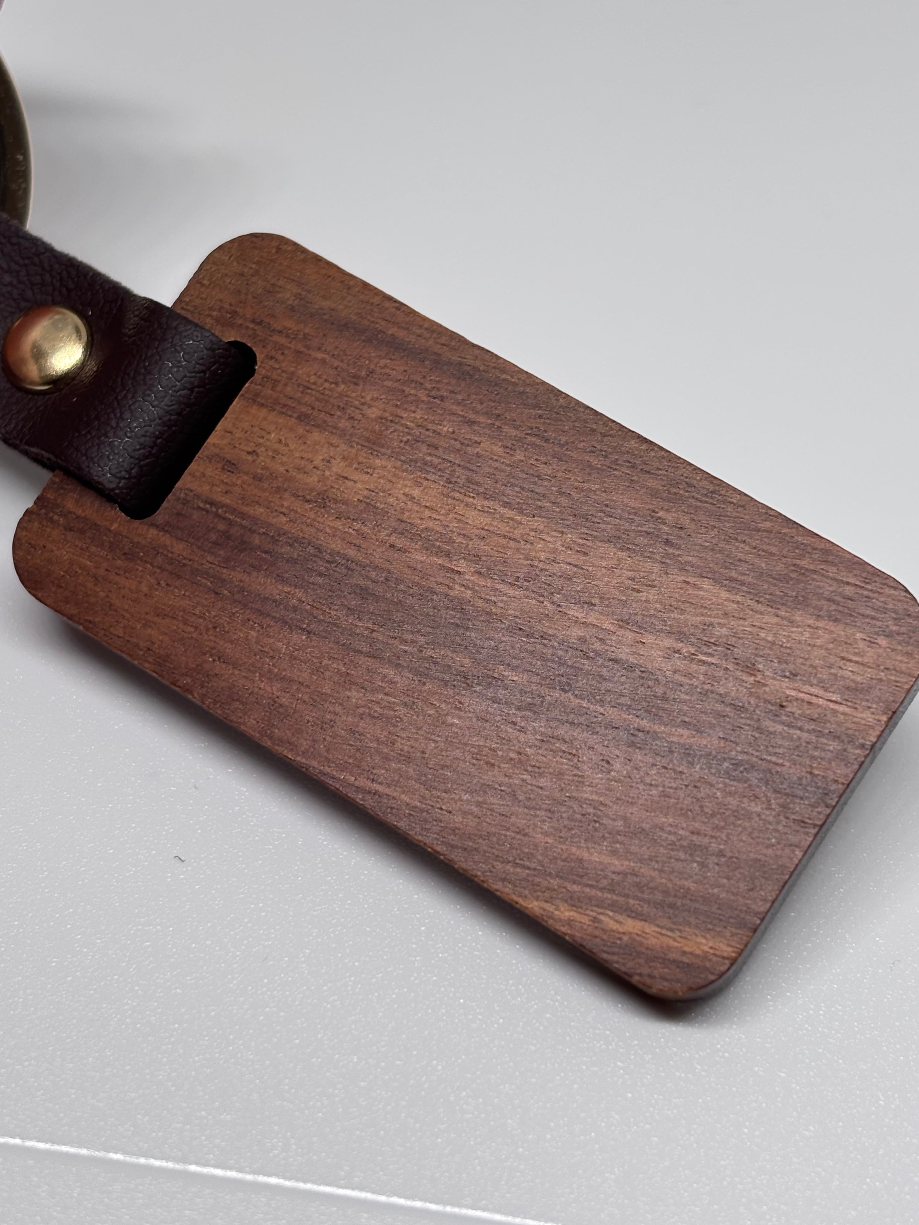 Wood and Leather Keyring (Dark Brown)