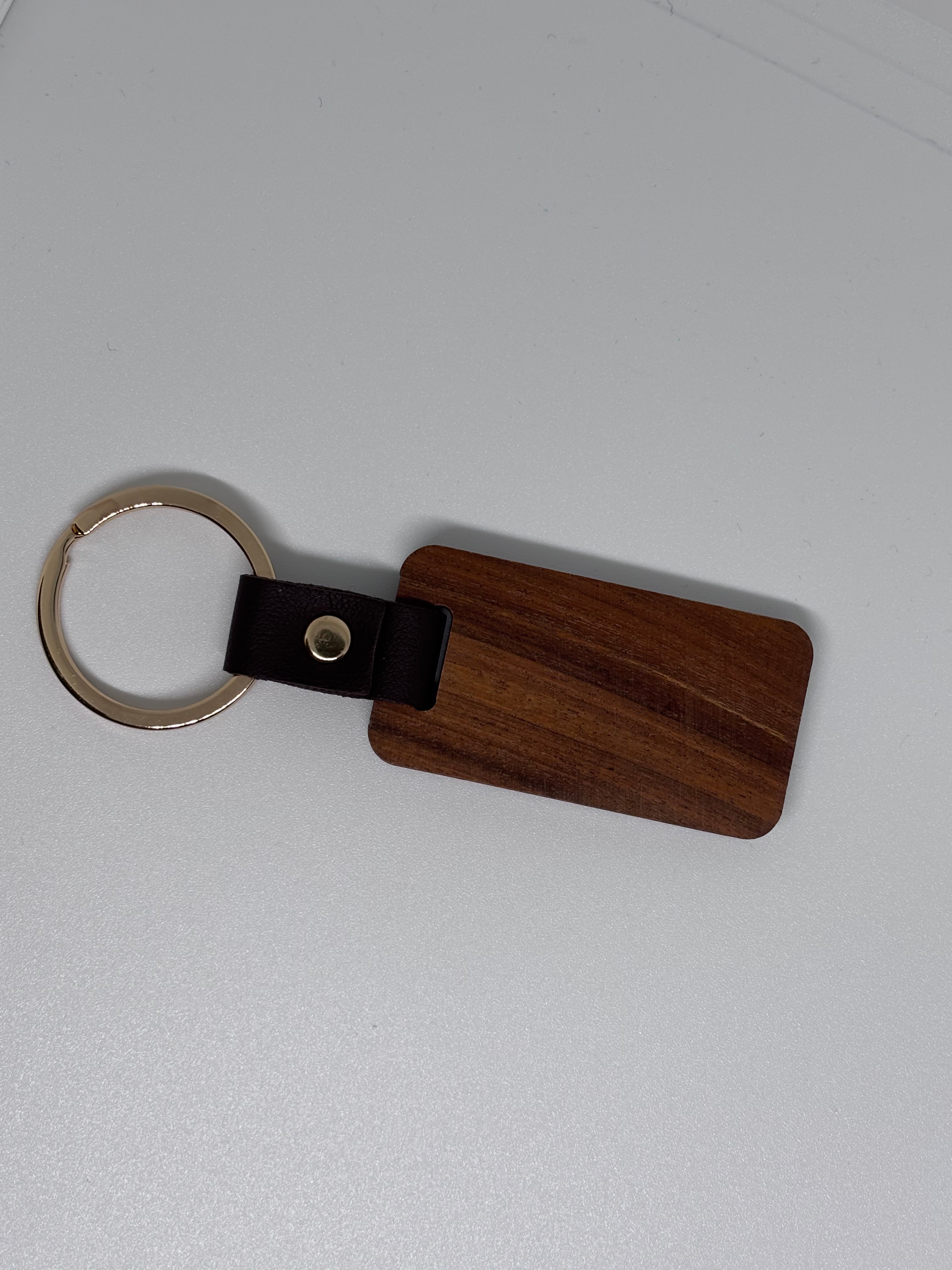 Wood and Leather Keyring (Dark Brown)